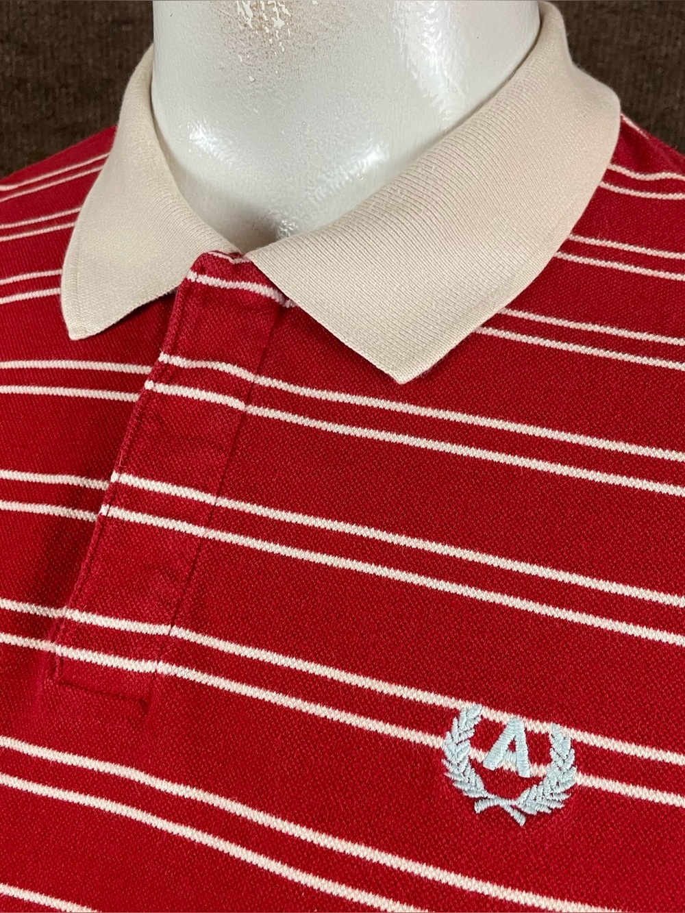 Vtg Abercrombie Polo Rugby Shirt Men's M Red Stripe Snap Collar Cotton Y2K A78